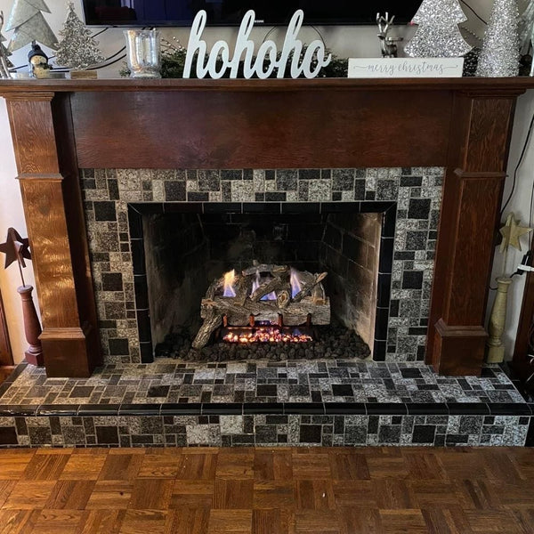 Grand Canyon Weathered Oak Gas Log Set with Tile and Wood Mantel