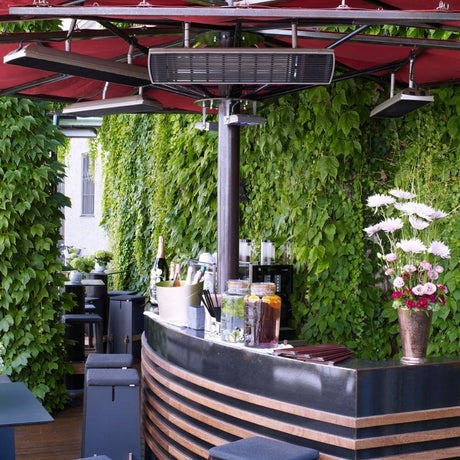 Heatscope Spot 35" Black Electric Heaters Mounted on Umbrella