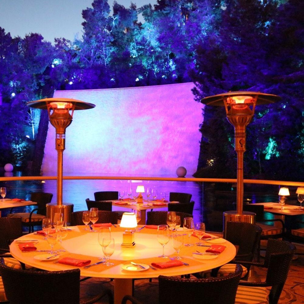 IR Energy evenGLO GA201M2 Portable Propane Heater in Outdoor Dining Area