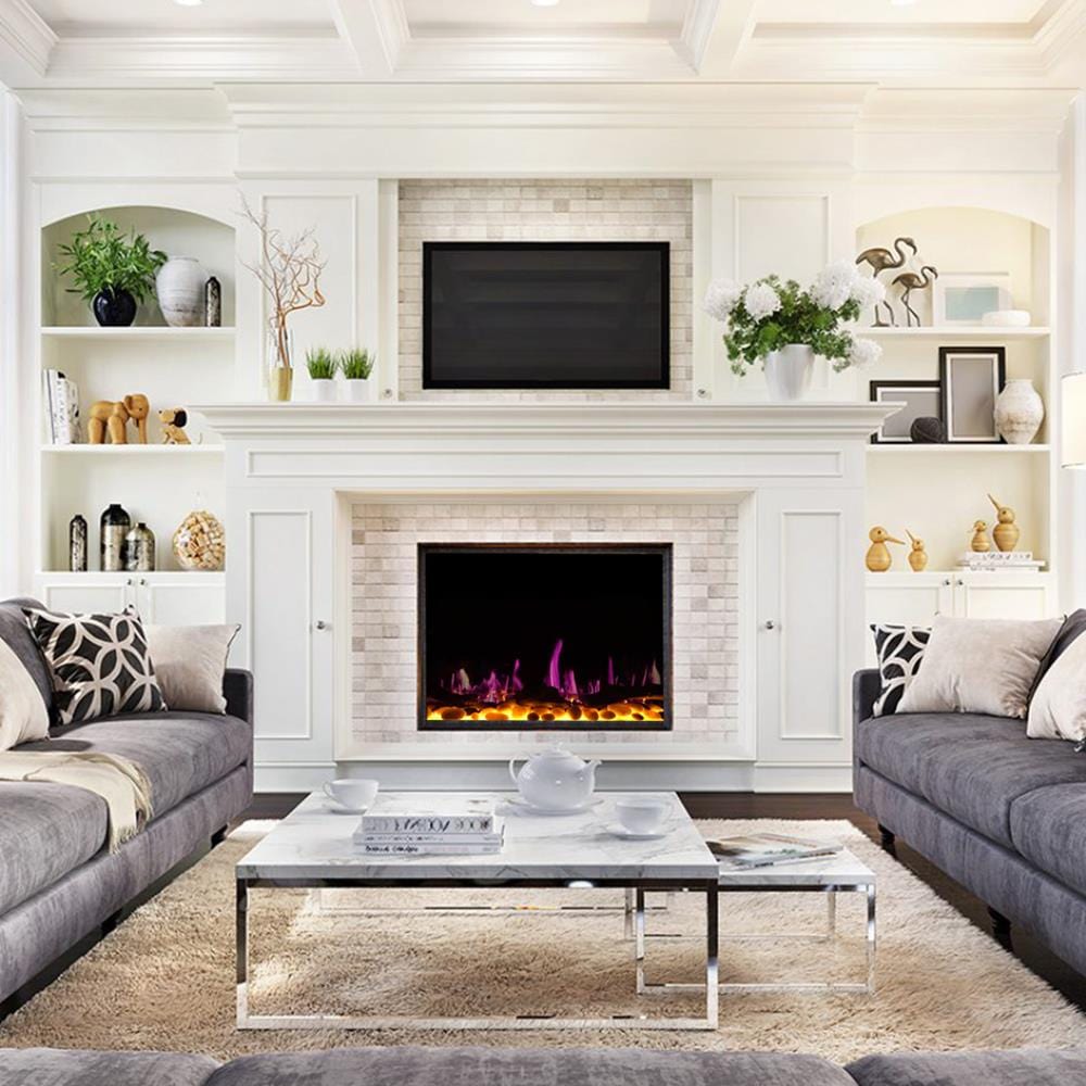 Litedeer Homes LiteStar Smart Built-In Electric Fireplace Insert with magenta flames