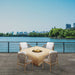 Modern Blaze Mt. Shasta Dining Height Spanish White Fire Pit Table by the lake