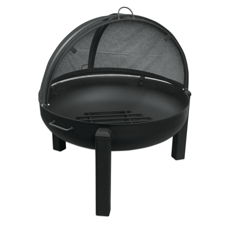 Modern Blaze Pivot Steel Screen on Round Fire Pit