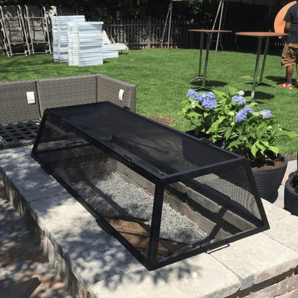 Modern Blaze Rectangular Mesh Screen on Fire Pit