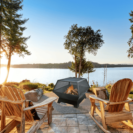 modern blaze square steel fire pit in a relaxing outdoor space