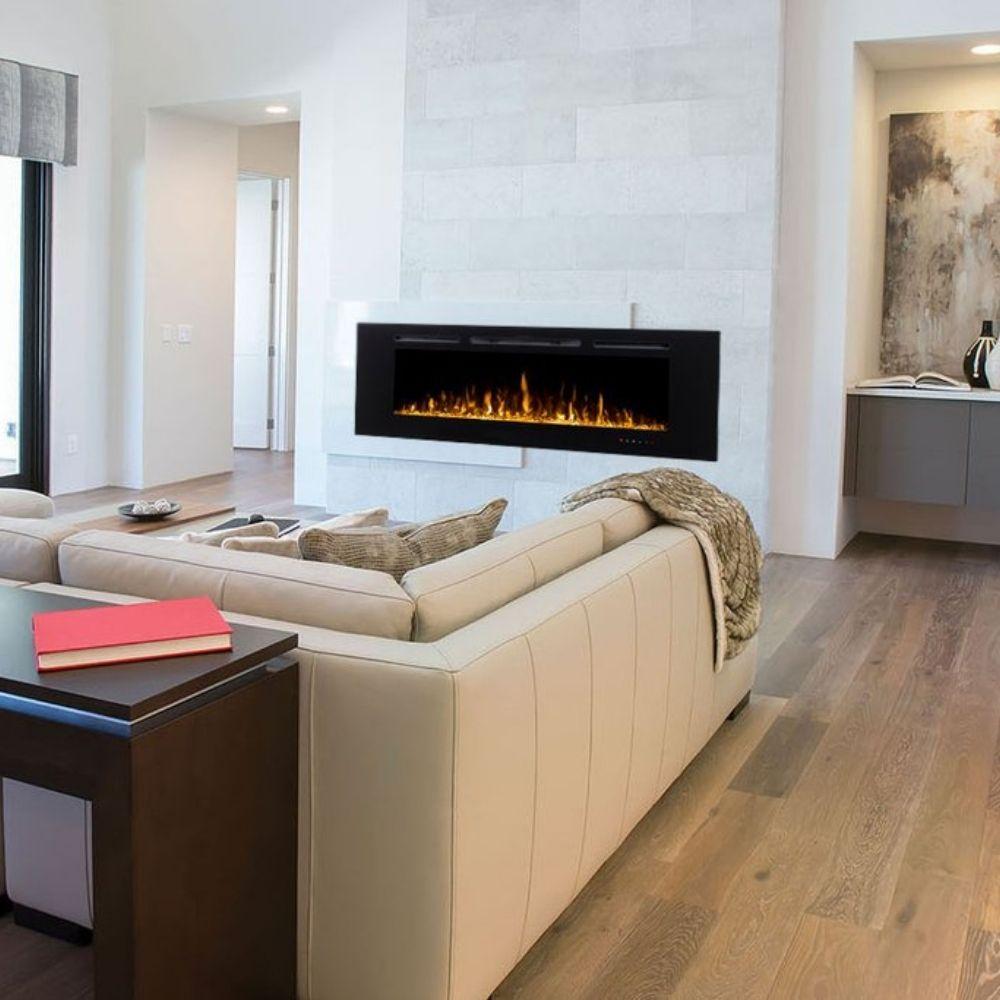 Modern Flames Challenger Series Electric Fireplace 60" in Living Room with orange flame