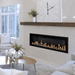 Modern Flames Orion Slim Electric Fireplace with wood mantel and tiled surround
