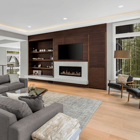 Modern Flames Orion Slim 52" Built-In Smart Electric Fireplace in living room