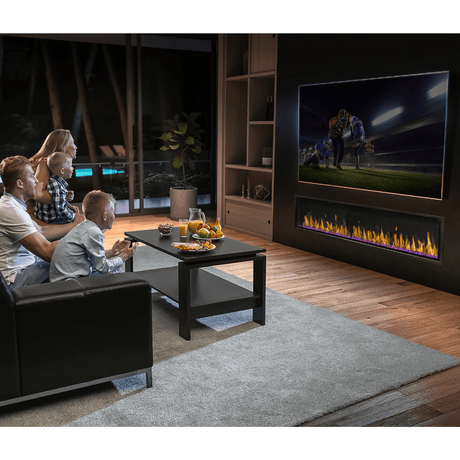 Modern Flames Orion Slim Built-In/Wall Mounted Smart Electric Fireplace below tv