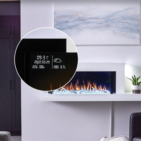 napoleon stylus cara elite electric fireplace's weather display panel on the top left