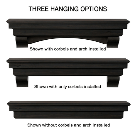 Three Hanging Options for Pearl Mantels Celeste Espresso Wood Mantel Shelf
