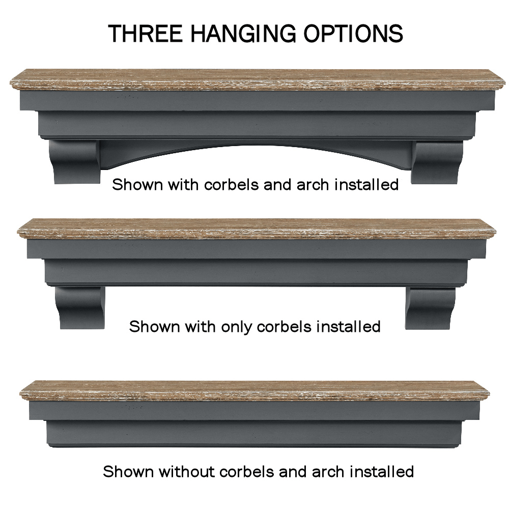 Three Hanging Options of Pearl Mantels Hadley Wood Mantel Shelf With Rustic Chalk Wash Top