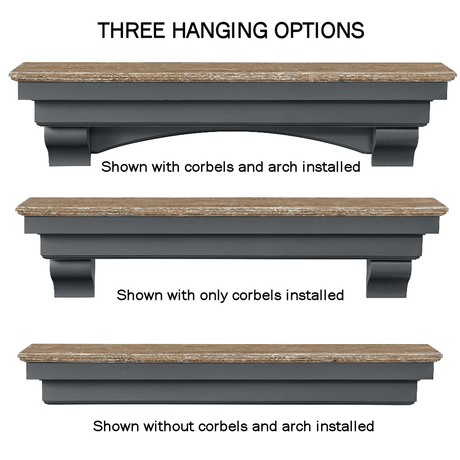 Three Hanging Options of Pearl Mantels Hadley Wood Mantel Shelf With Rustic Chalk Wash Top