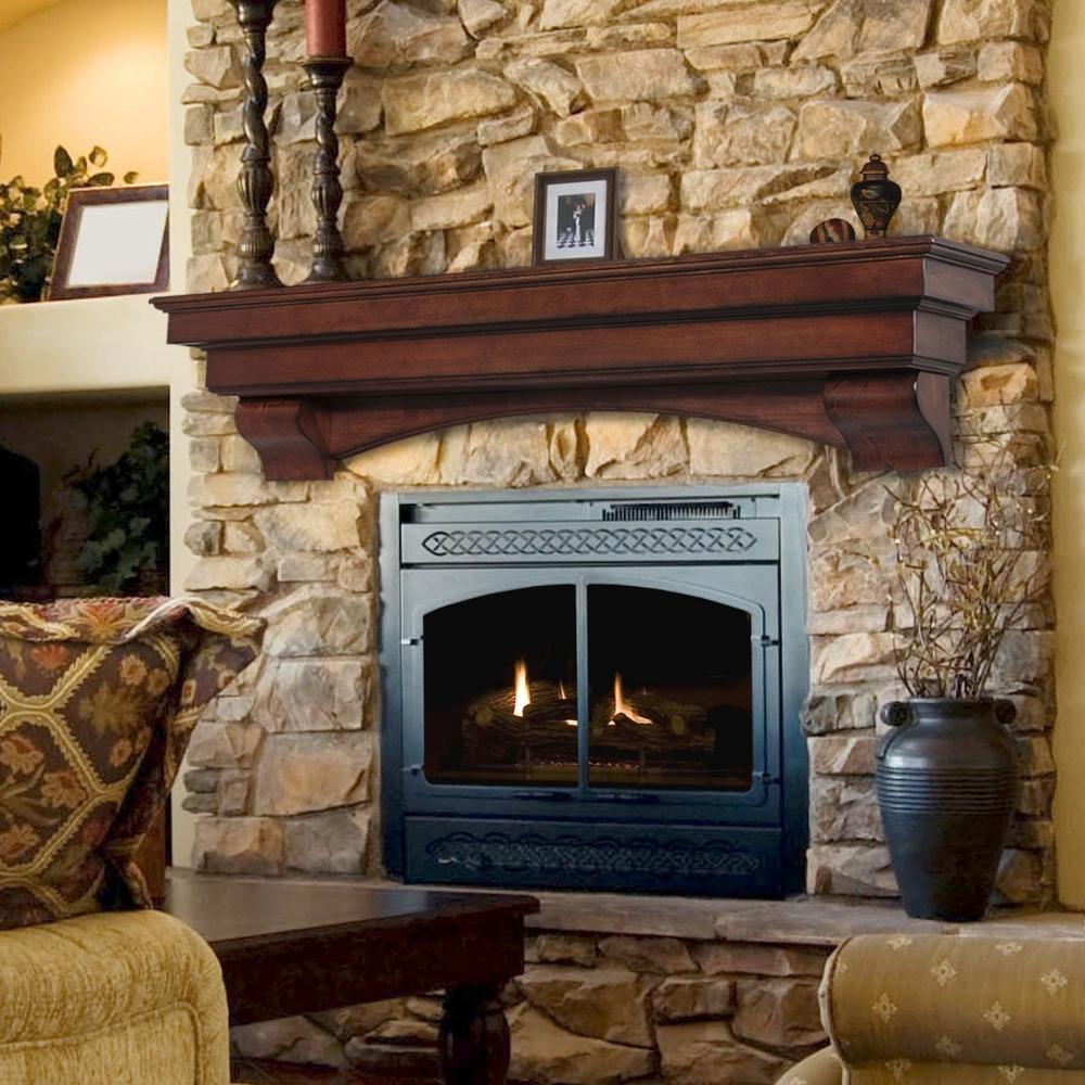 Pearl Mantels Auburn Wood Mantel Shelf in Distressed Cherry Finish with Décor on Top