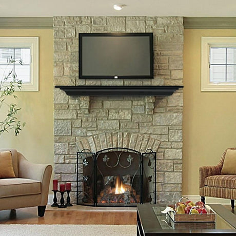 Pearl Mantels Crestwood MDF Mantel Shelf In Black On a Stone Finished Wall