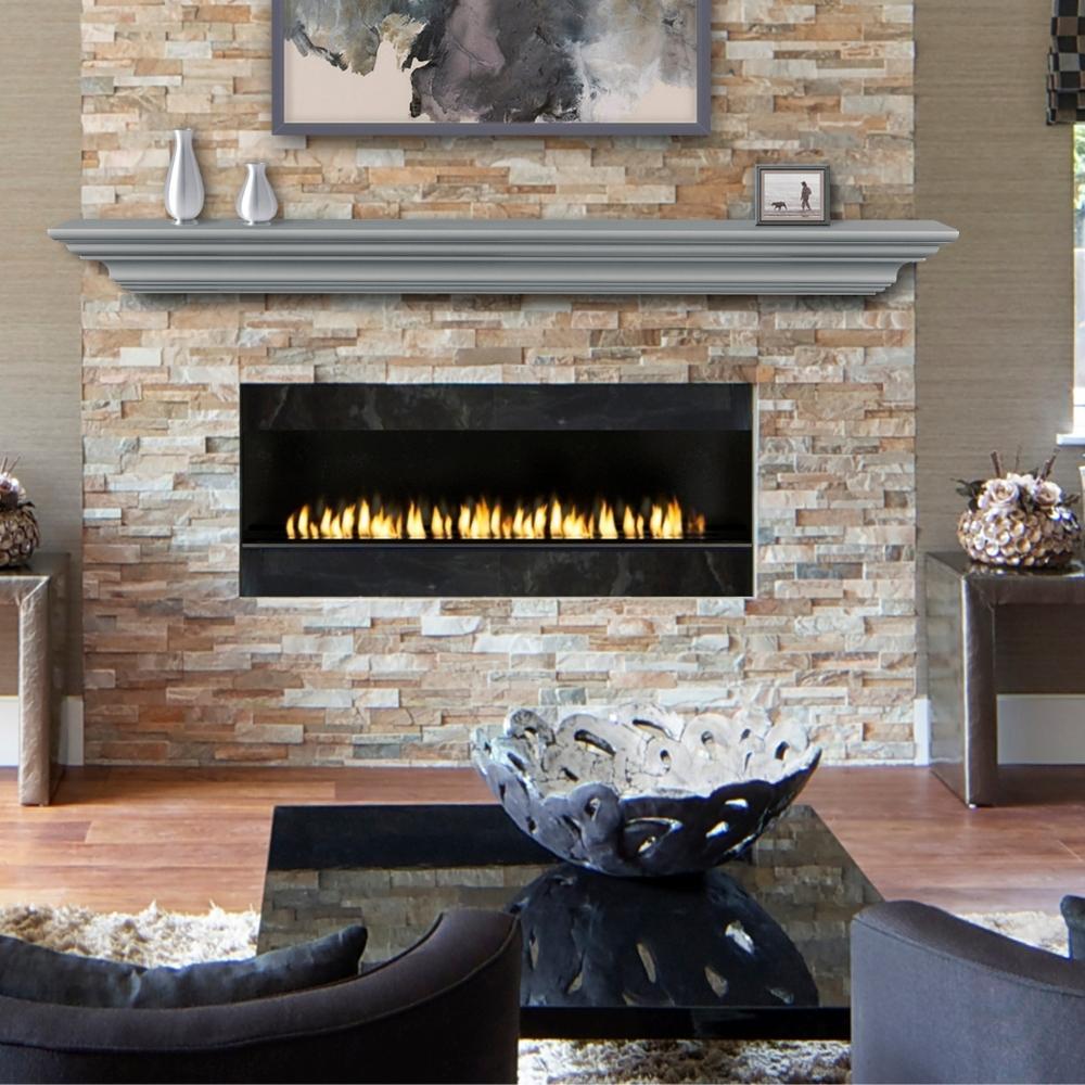 Pearl Mantels Crestwood MDF Mantel Shelf In Mineral Finish On a Stone Finished Wall