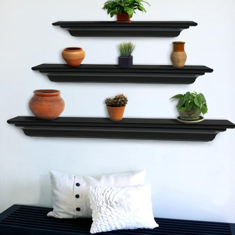 Pearl Mantels Crestwood MDF Mantel Shelf In Black Finish With Plants on Top