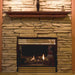 Pearl Mantels Homestead Wood Mantel Shelf in Antique Finish on a Stone Finished Wall