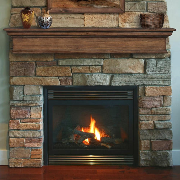 Pearl Mantels Savannah Wood Mantel Shelf Taos Finish On A Stone Finished Wall
