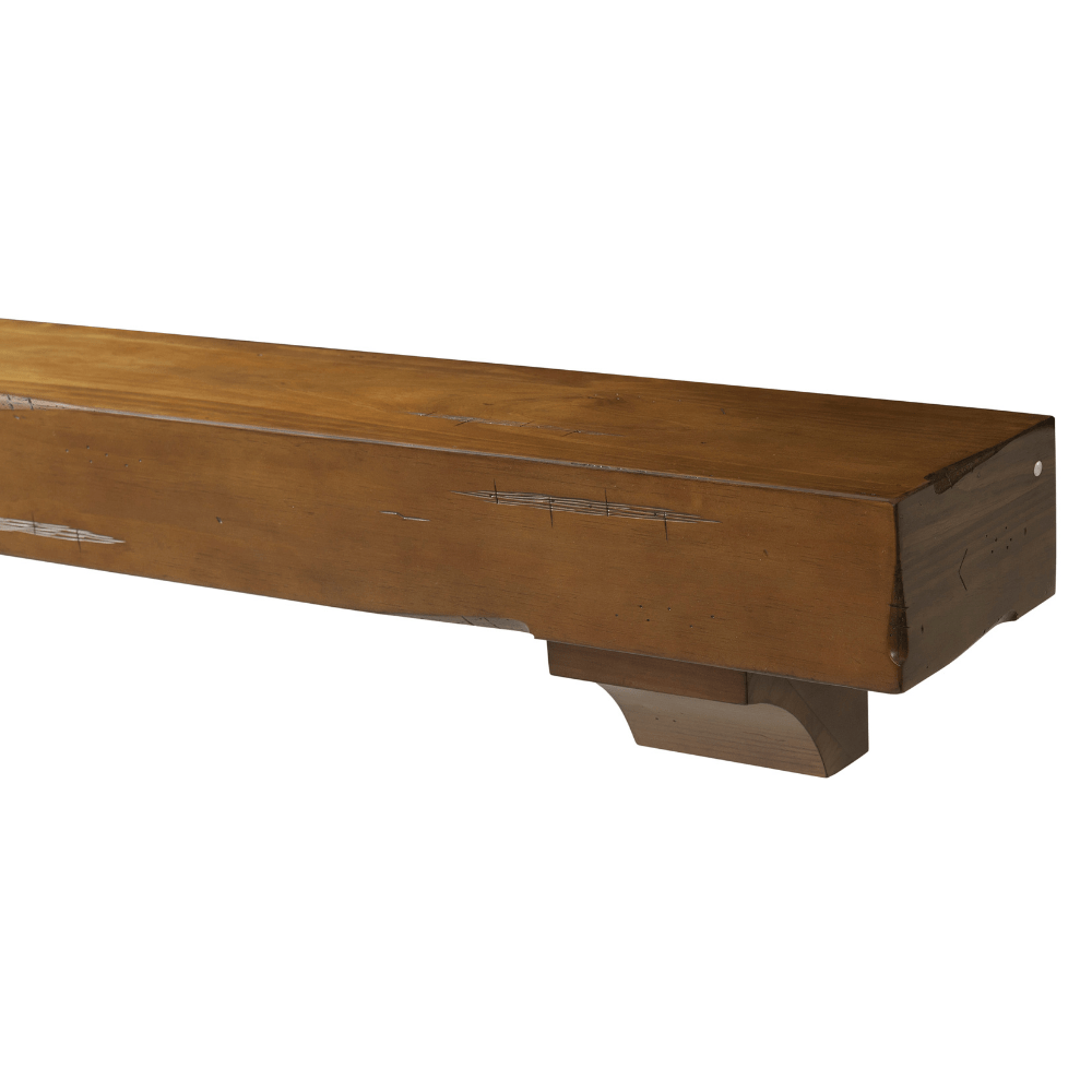 Pearl Mantels Shenandoah Wood Mantel Shelf in Medium Rustic Finish With Corbels (Angled View)