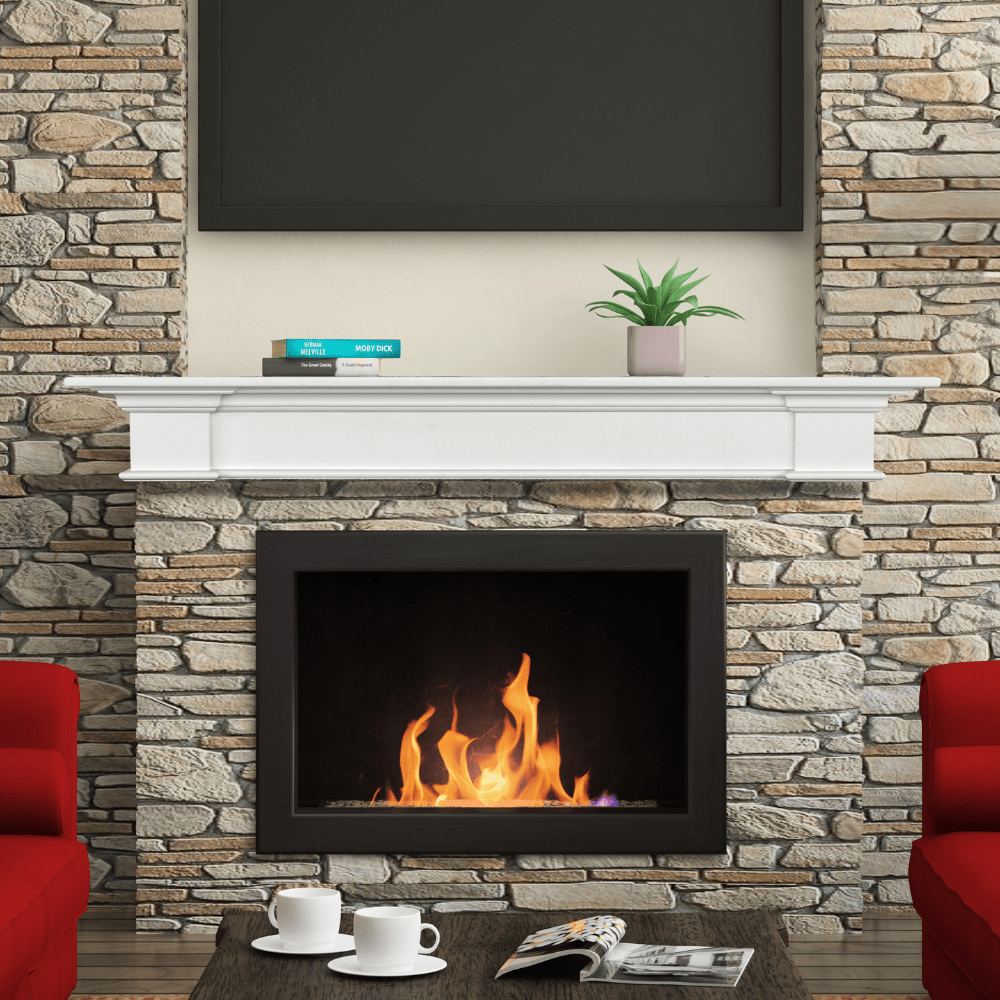 Pearl Mantels Shepherd MDF Mantel Shelf below tv