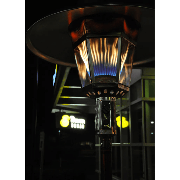 RADtec Allure Real Flame Propane Patio Heater Lighted Up Outdoors