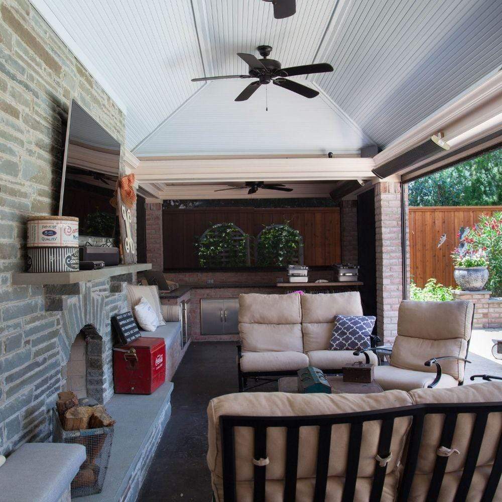 RADtec Design Series 62" 2400W 220V Infrared Electric Heater in patio area