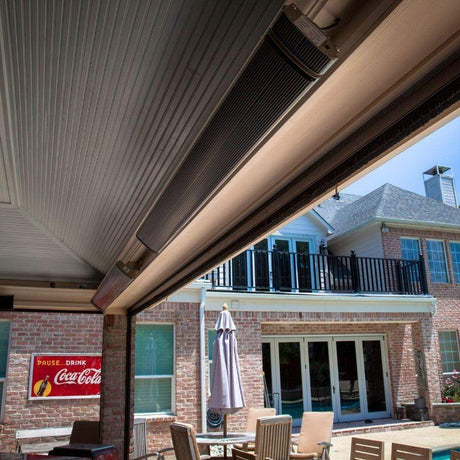 RADtec Design Series 62" 2400W 220V Infrared Electric Heater in an outdoor setting