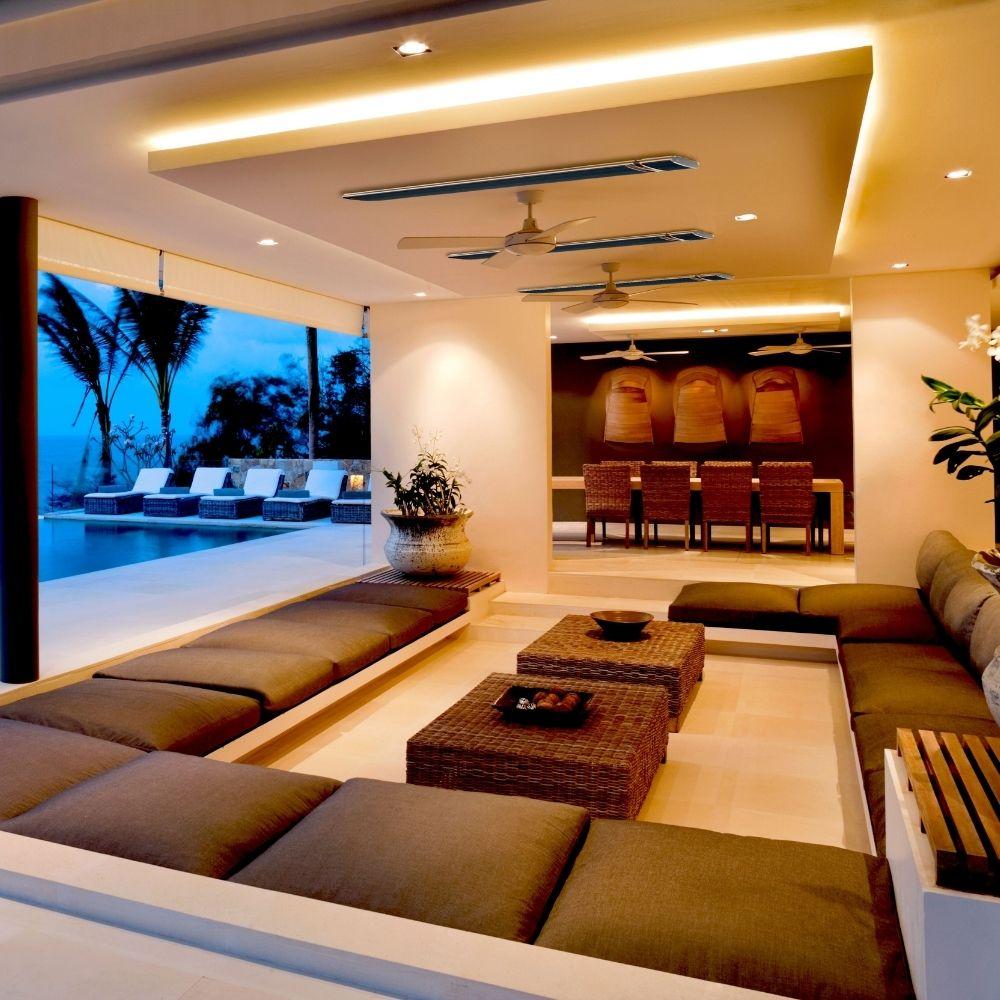 RADtec Design Series 82" 3200W 220V Infrared Electric Heater In an Enclosed Outdoor Space