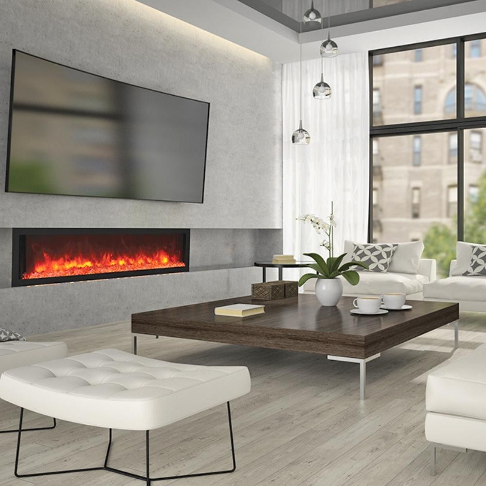 Remii DEEP 65-inch Electric Fireplace Beneath TV in Living Room