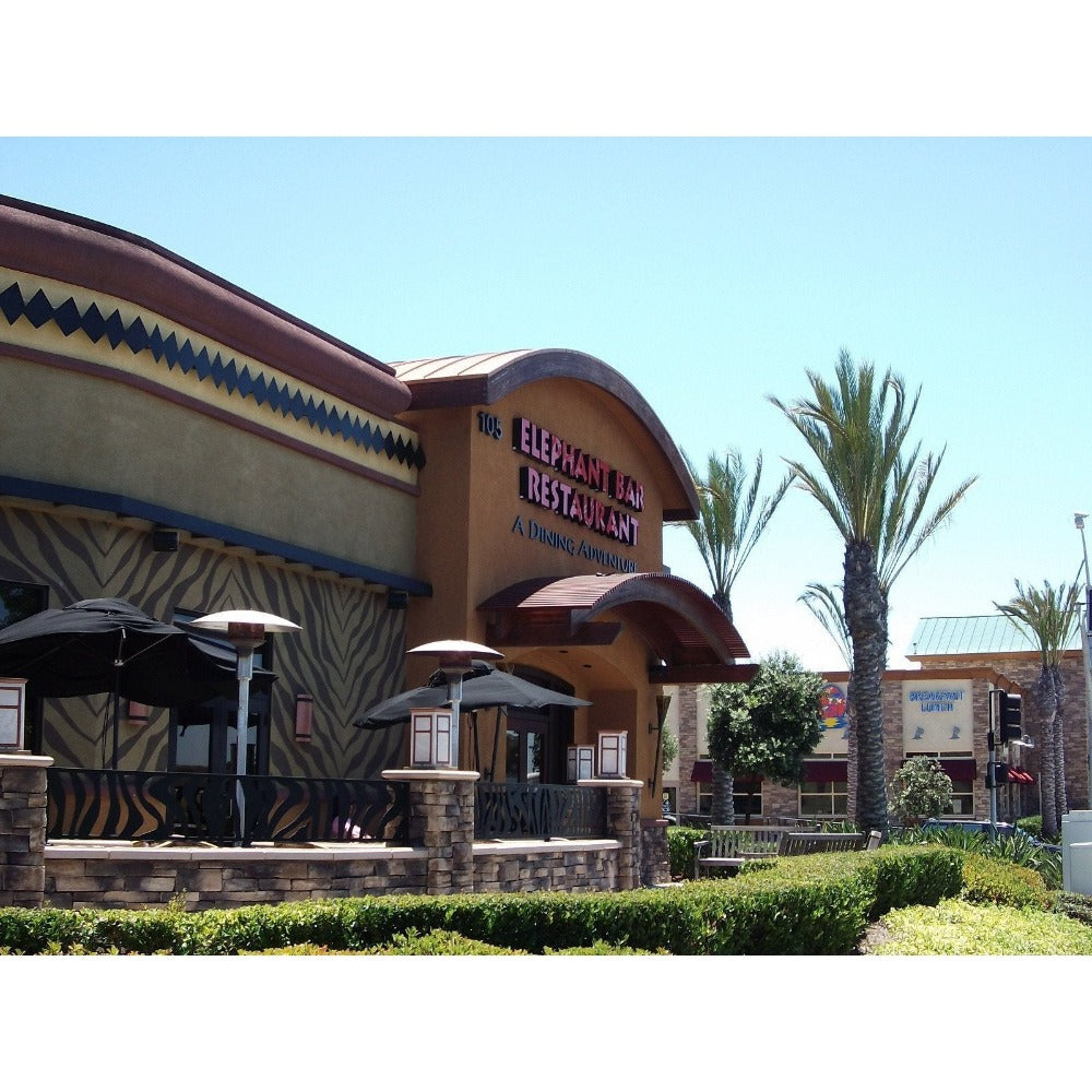 Sunglo Permanent Post Natural Gas Patio Heaters in restaurant