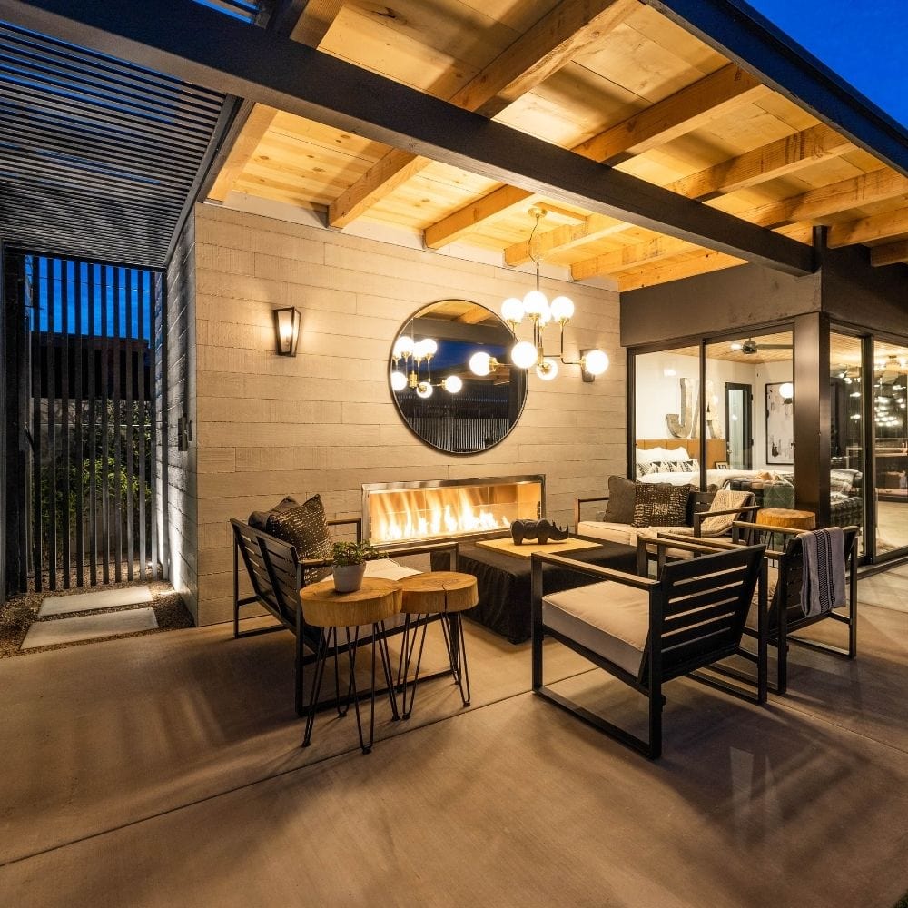 Superior Linear Vent-Free Outdoor Gas Fireplace in Covered Patio