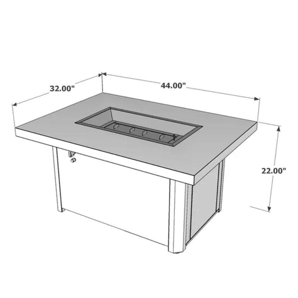 Caden CAD-1224 44" Rectangular Gas Fire Pit Table Dimensions