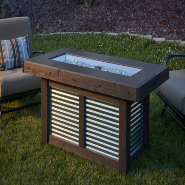 Denali Brew 57" Linear Gas Fire Pit Table in backyard