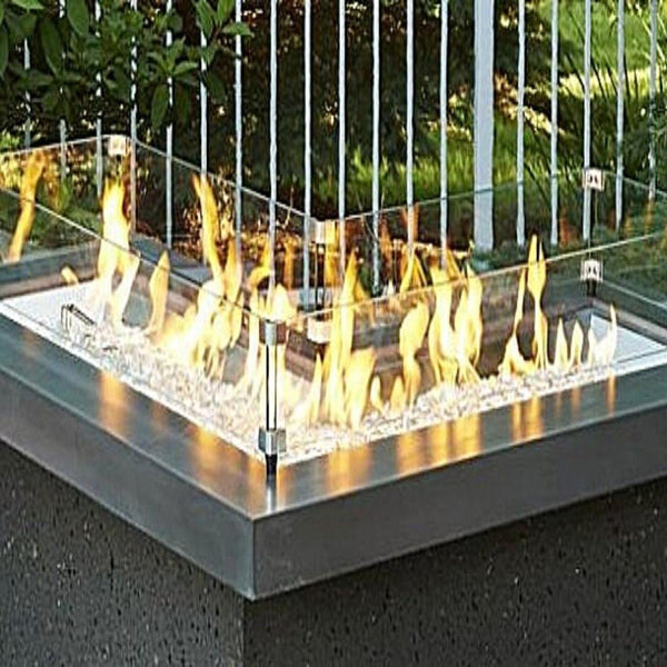L-Shaped Linear Glass Wind Guard for Fire Pits