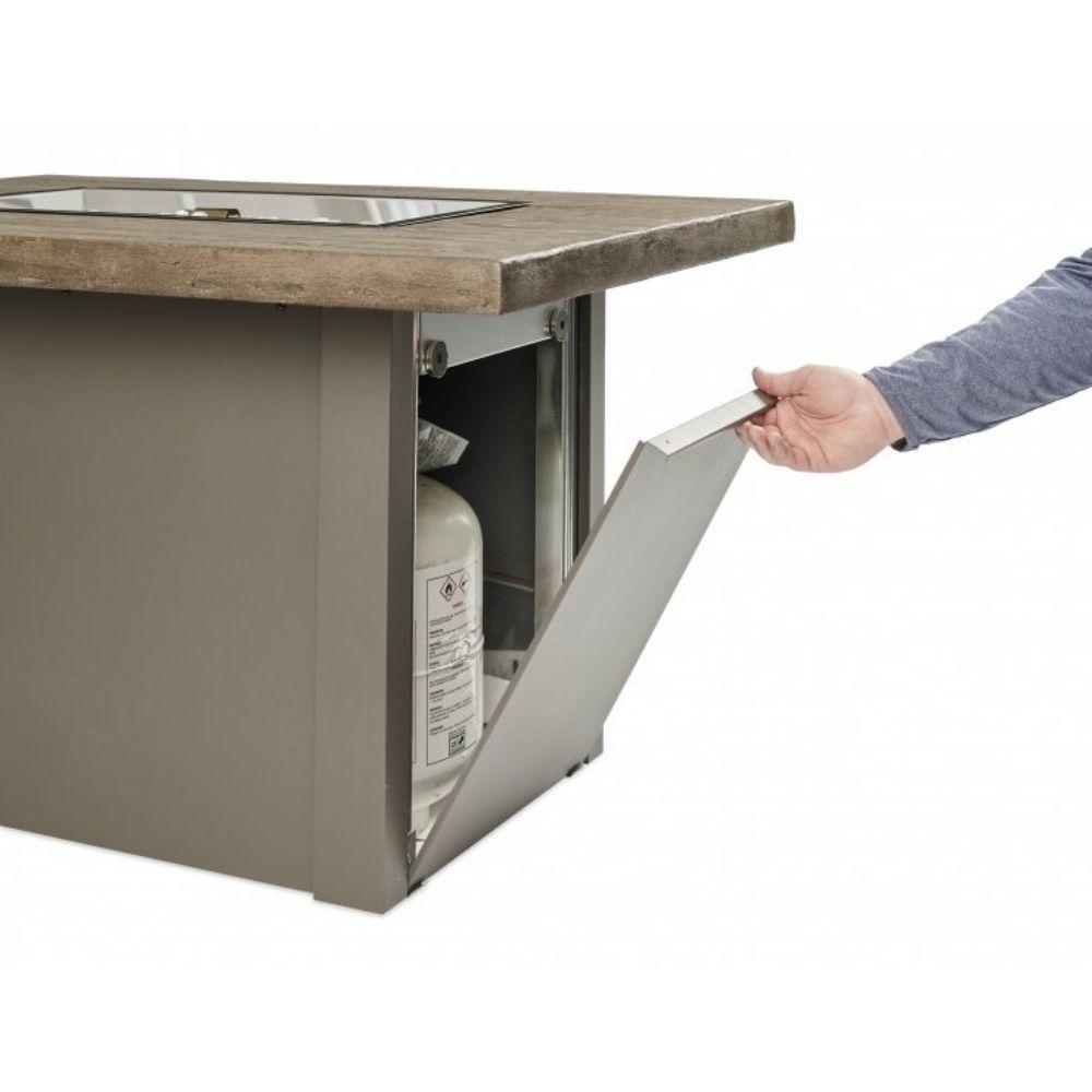 Havenwood 44-inch Driftwood Rectangular Gas Fire Pit Table Access door with Gray Base
