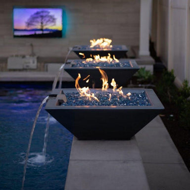 Top Fires 24" Square Black Concrete Electronic Gas Fire and Water Bowl