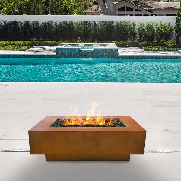 Top Fires 48" Coronado Corten Steel Gas Fire Pit by the Pool