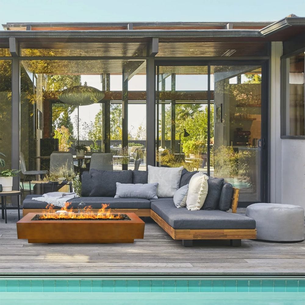 Top Fires 84" Coronado Corten Steel Gas Fire Pit  in Poolside Patio