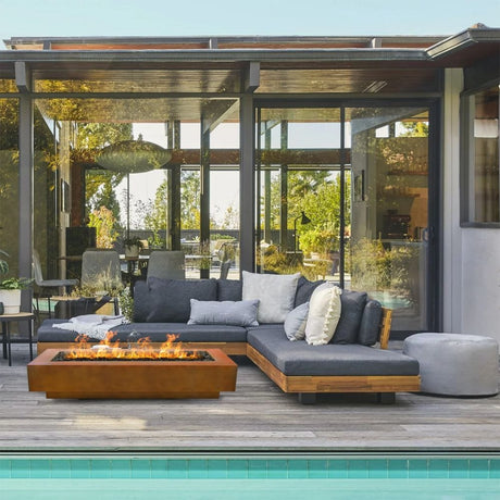 Top Fires 84" Coronado Corten Steel Gas Fire Pit  in Poolside Patio