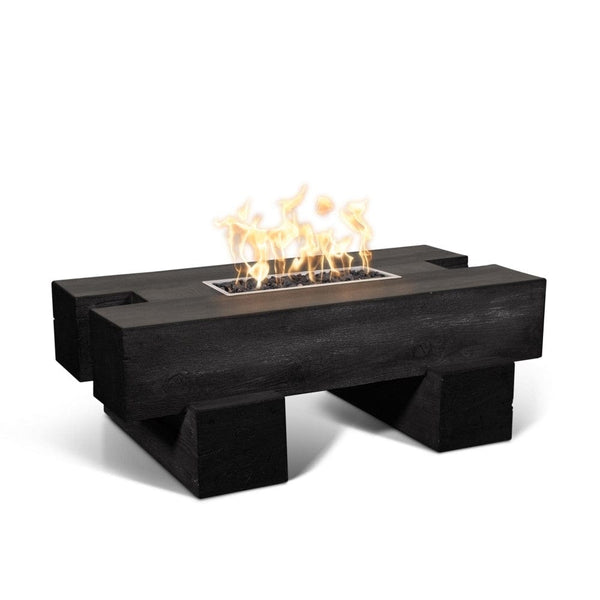 Top Fires Palo Rectangular Wood Grain GFRC Gas Fire Pit Table in Ebony