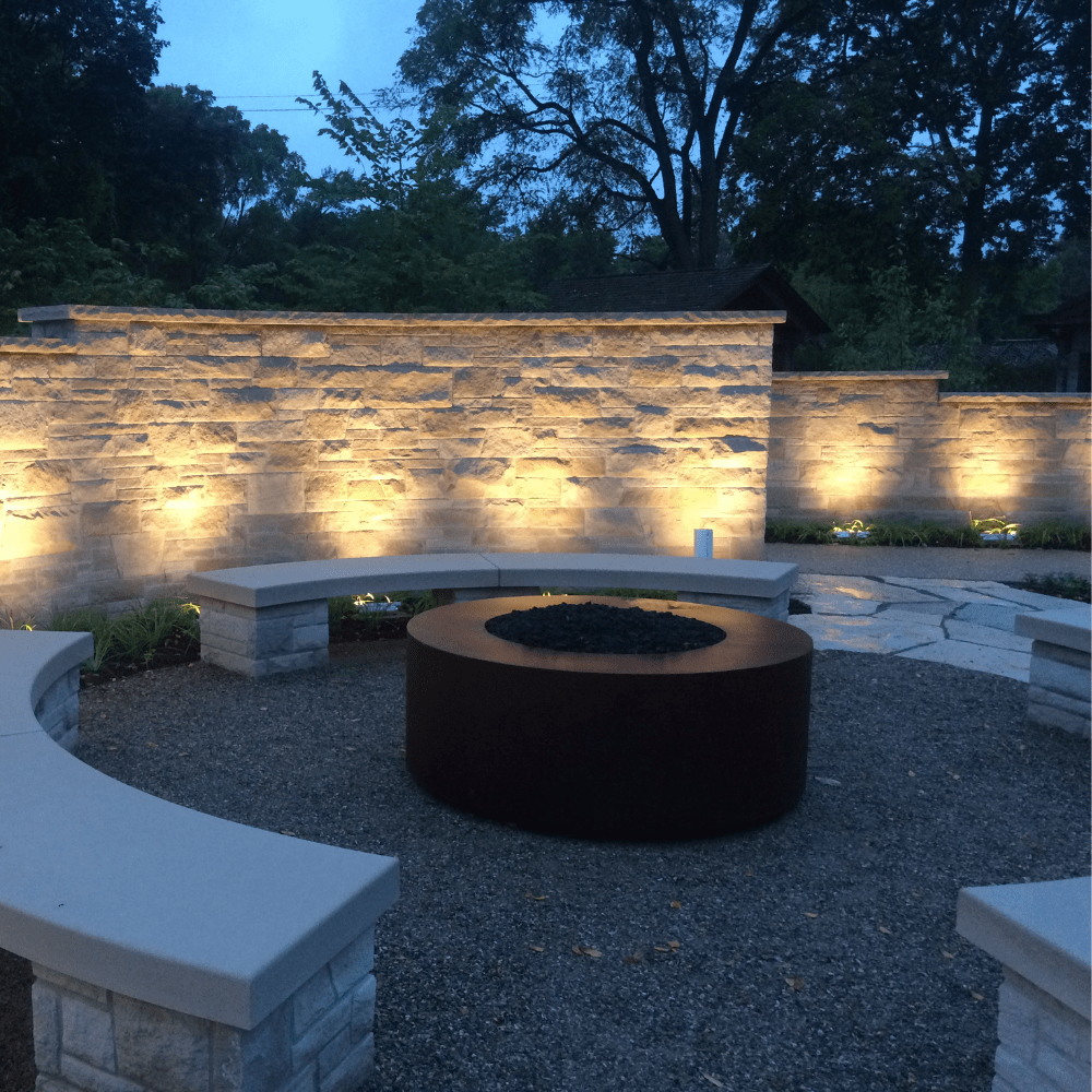 top fires unity fire pit at night