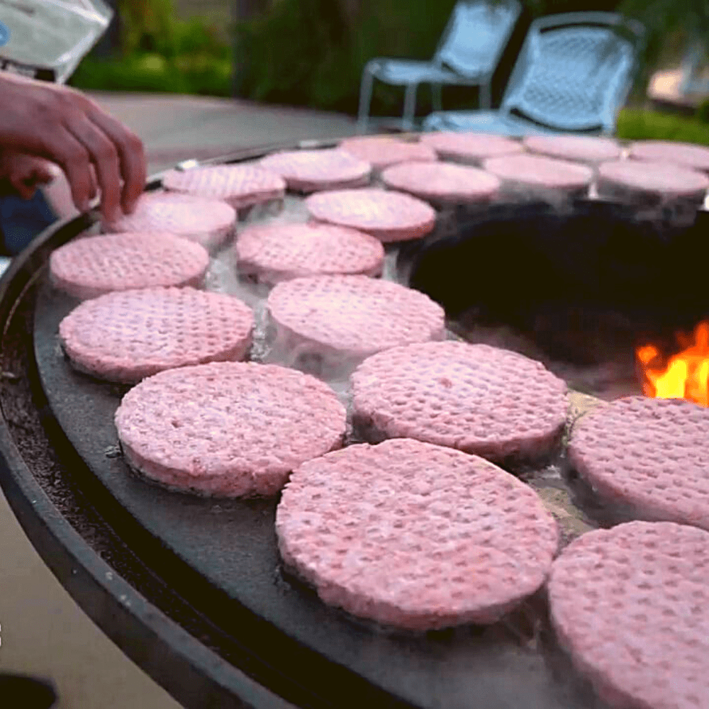 Grilling Patties on the Top Fires the Mojave Cast-Iron Grill