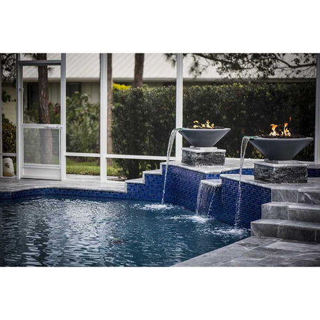Top Fires Round Concrete Gas Fire and Water Bowl in Gray Pool Accent