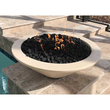 Top Fires 24-inch Round Concrete Match Lit Gas Fire Bowl beside the pool