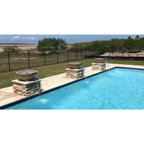Top Fires 27" Round Concrete Gas Fire and Water Bowl in the Pool