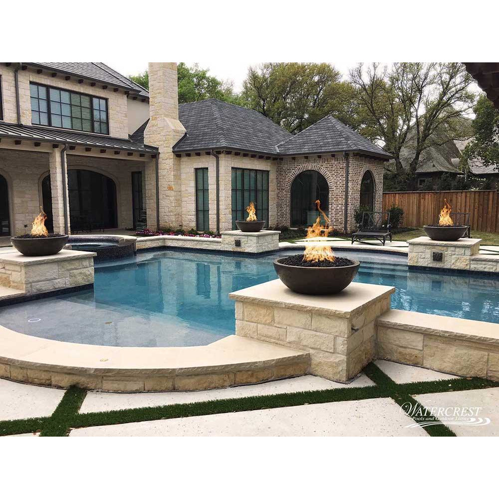 Top Fires Round Concrete Gas Fire Bowl in Chocolate Pool Accent