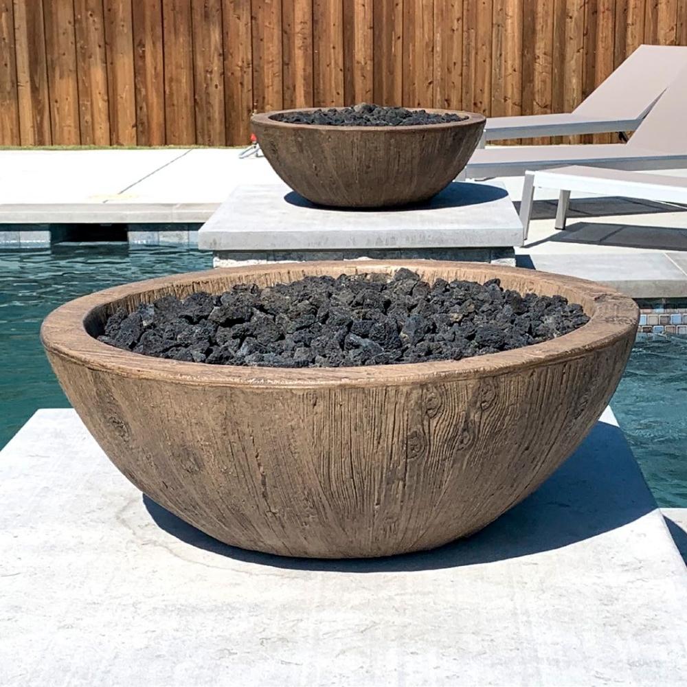 Top Fires 27-inch Oak Sedona Wood Grain GFRC Gas Fire Bowl by the pool