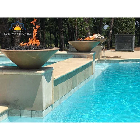Top Fires Round Concrete Gas Fire and Water Bowl Poolside