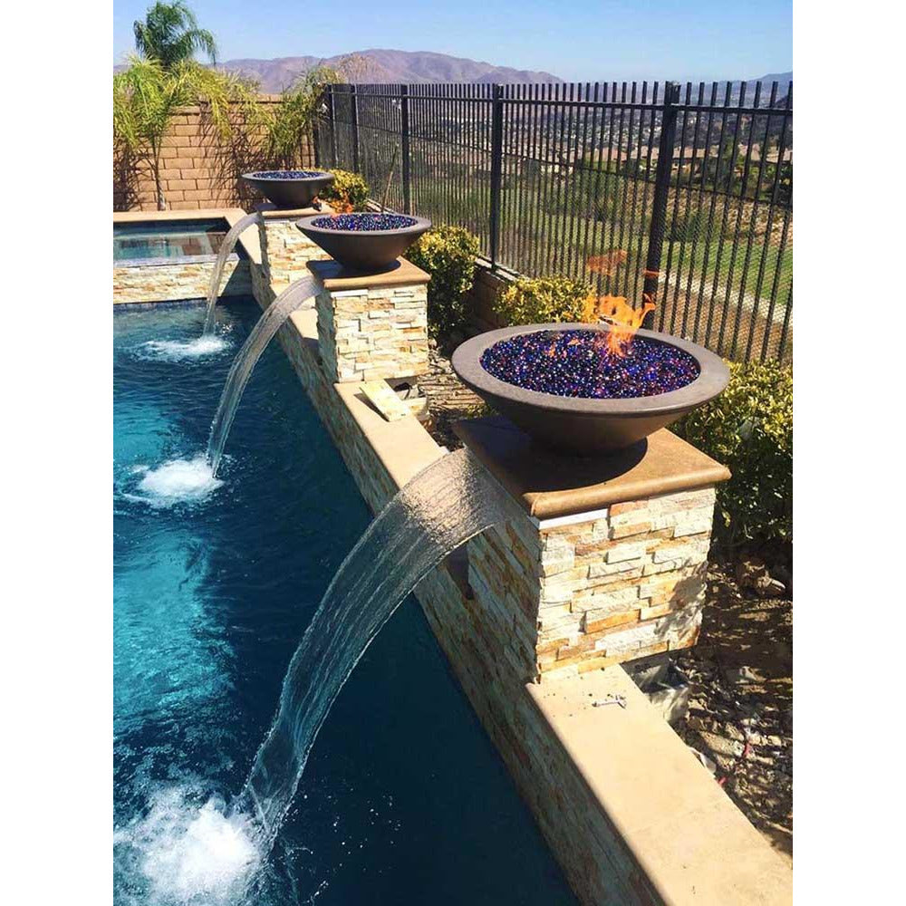 Top Fires Round Concrete Gas Fire Bowl in Chocolate with Fire Glass