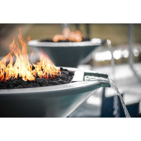 Top Fires Round Concrete Gas Fire and Water Bowl in Gray Side View